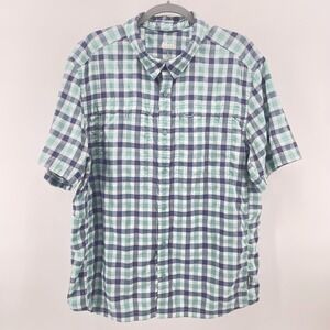 REI Co-op Shirt‎ Men L Green Blue Plaid Short Sleeve Hiking Outdoor Stretch
